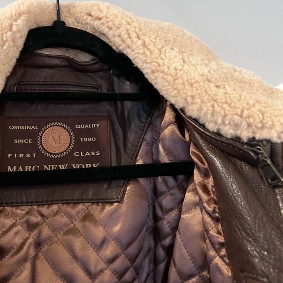 Andrew Marc Men’s Leather Brown B3 Aviator Jacket w/ Removable Shearling Collar - Picture 2 of 8